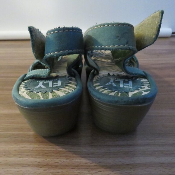 FLY LONDON Leather Yisa Wedge Sandals in Forest Green Sz US 6-6.5 / EU 38 - Picture 6 of 13